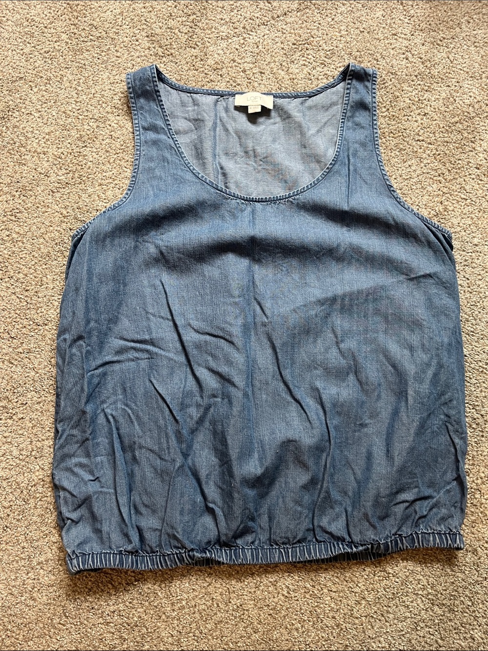 LOFT Denim-Style Chambray Tank Top in Light Blue